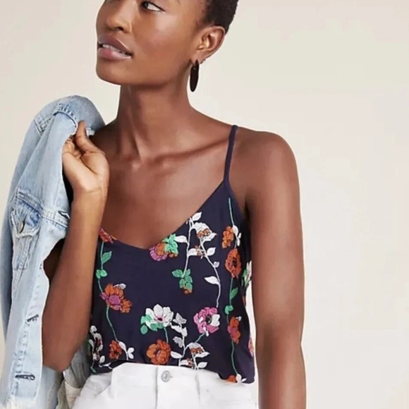 Anthropologie Tops - Anthropologie Navy Floral Camisole Size M